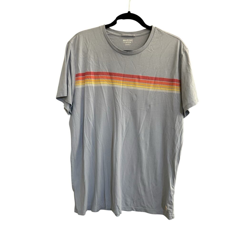 MARINE LAYER Mens Striped Cotton Stretch T Shirt Light Blue Medium Large #6905